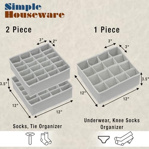 Simple Houseware Sock Drawer Organizer, 3 Pack, Gray - Image 2