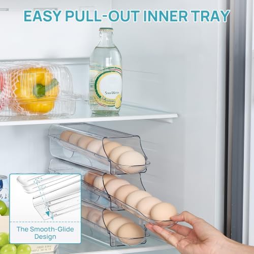 Vtopmart 3 Pack Auto Rolling Egg Holder for Fridge, egg container for refrigerator - Image 5