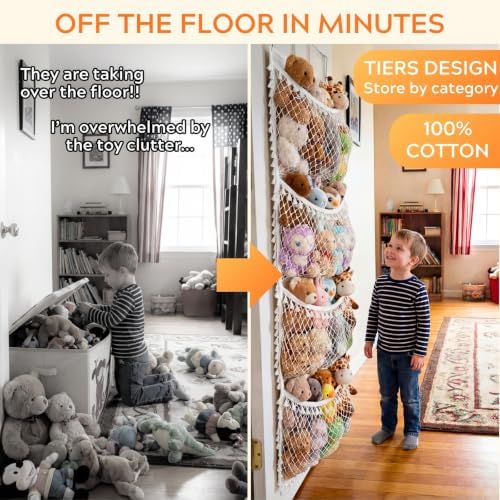 Ofiray-home Over The Door Stuffed Animal Storage，White- Tassel：Normal - Image 2