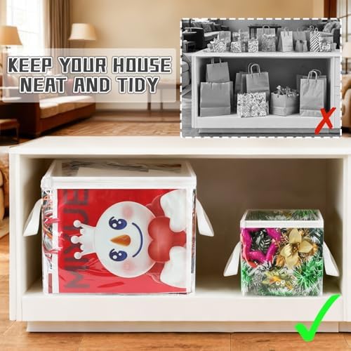 3 Pack Clear Zippered Gift Bag Storage Organizer with Handles,Organize Your Gift Wrap,Tissue Paper, Tape,Bow, Ribbon,Card,Ornament-Christmas Wrapping Supplies Storage Bag-3 Different Sizes（L+M+S) - Image 5
