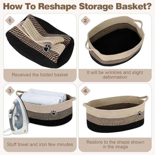 Optish Dog Toy Basket, 30L Toy Box and Bin for Dog Cat Storage, 19.7" X 11" X 7.9" Large Woven Rope Basket for Blanket Storage, Living Room, Bedroom, Black & Brown - Image 7