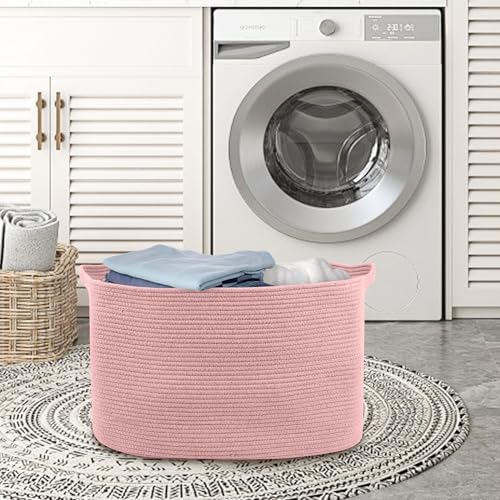 MEGASKET Extra Large Pink Storage Basket, 23.6" x 17" x 12" Rectangle Blanket Basket Living Room, Woven Cotton Rope Basket, Toy Basket Bins, Pink Baskets for Decor, Wicker Baby Laundry Basket - Image 6
