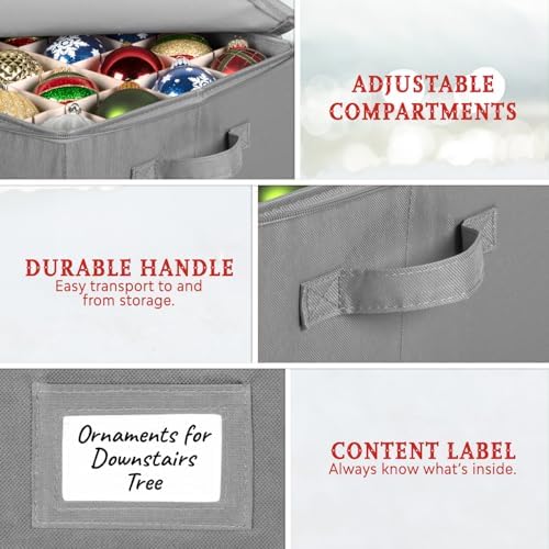 HOLDN’ STORAGE Christmas Ornament Storage Box - Christmas Decor Storage Containers that Store up to 64 – 3” x 3” Holiday Xmas Ornaments – Adjustable Compartment To Fit Many Sizes Ornaments – Grey. - Image 4