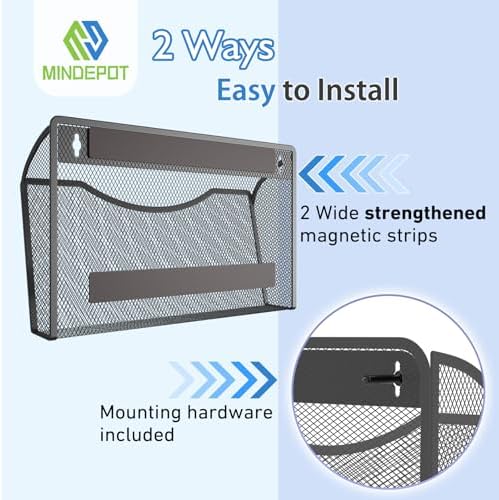 MINDEPOT Magnetic Wall File Organizer, Hanging File Holder, 1 Pack, Black - Image 4