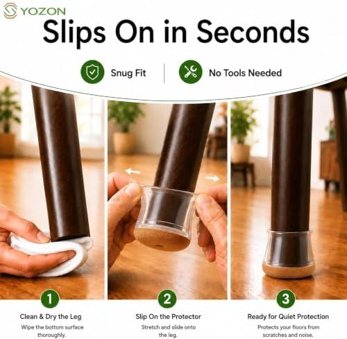 YOZON Chair Leg Floor Protectors Silicone Caps Felt Strengthen Bottom - Image 4