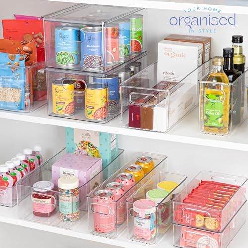 Plastic Food Storage 6 Pack Clear Container Bin with Handles for Organizing Kitchen, Pantry, Fridge, Freezer, Pantry, Bathroom. 14"x6"5" - Image 7