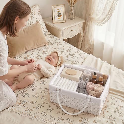 Yecaye Large Baby Diaper Caddy Organizer, Paper Rope Storage Baskets, White - Image 4