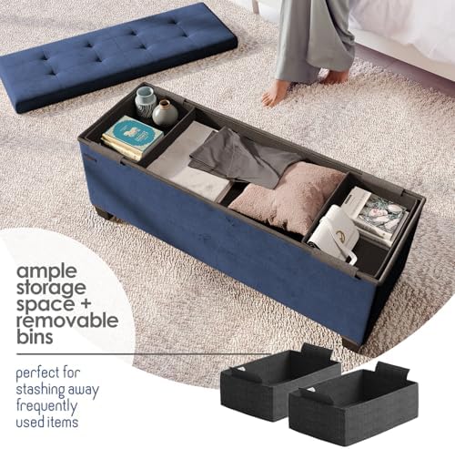 Storage Ottoman Bench with Bins, 43-in Storage Bench for Bedroom End of Bed, Folding Foot Rest Ottoman for Living Room Max 660lbs, Velvet Ottomans, Blue - Image 4