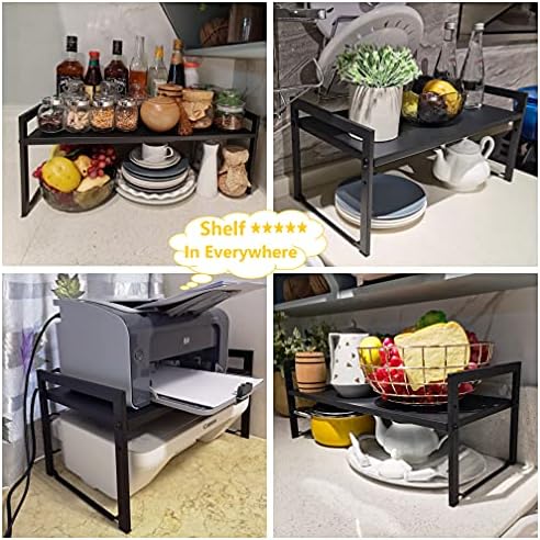 Expandable Cabinet Shelf 10.6"D Adjustable Countertop Riser Rack Black - Image 5