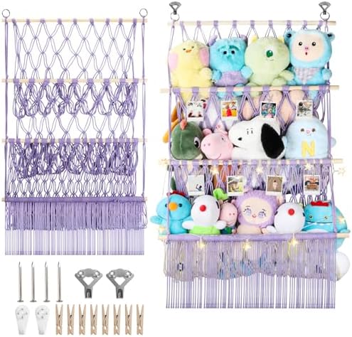 3 Tier Stuffed Animal Storage Net, 24x39 Inch Large Stuffy Storage,Purple by iHansee