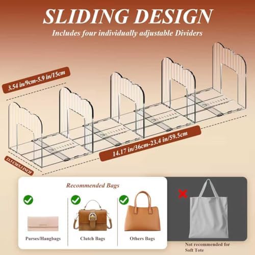 Clear Purse Organizer for Closet, Adjustable Purse Storage Handbag Storage Shelf Dividers, 1 Set Plastic Clutch Dividers for Closet Organizers Perfect for Purse Handbag Books - Image 4