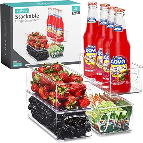 Sorbus Fridge Organizers and Storage, Clear Stackable Bins (Small, 4 Pack) by Sorbus