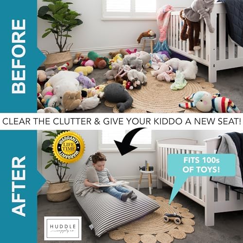 Huddle Original Cover for Stuffed Animal Bean Bag Storage (No Filler) Large Designer Beanbag Chair for Kids & Adults | Instant Stylish Clutter Clear - 100% Cotton Stuffed Animal Storage Chair Grey - Image 3