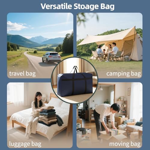 150L Extra Large Travel Duffle Bag with Zipper 600D Fabric Waterproof Christmas Big Storage Bag for Traveling Camping Moving, Large Capacity Heavy Duty Luggage Tote for Men, Blue - Image 6