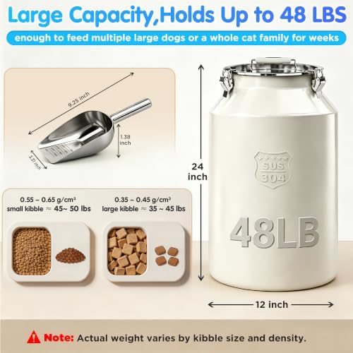 Large 304 Metal Dog Food Storage Container 48LB /45 Qt, Stainless Steel Airtight Pet Food Containers with Lid & Scoop, Pet Food Bin for Dogs, Cats and Dry Food Storage Keep Fresh - Image 3