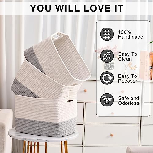 ICERZCZ Storage Baskets for Organizing Shelves, Woven Cotton Rope Bins for Baby Nursery Organization, Book Toy Towel Organizer, 15"x11"x9.5", 3 Packs, Off White & Grey - Image 5