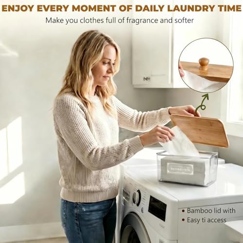 Dryer Sheet Holder with Bamboo Lid, Acrylic Dryer Sheet Container - Image 2