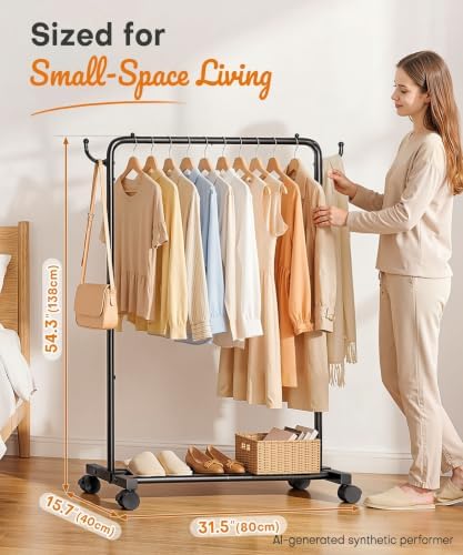 Homde Portable Clothes Rack for Bedroom: 4 Lockable Wheel Move Room-to-Room - Image 3