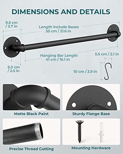 OROPY 21'' Pot Rack Wall Mounted, Iron Pipe Hanging Rack, 10 S Hooks, 2Pack - Image 3