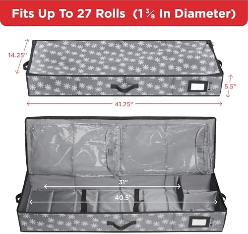 HOLDN’ STORAGE Premium Wrapping Paper Storage Container, Grey w/Snowflakes - Image 3