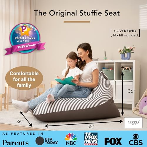 Huddle Designer Stuffed Animal Bean Bag Storage Chair Cover XL Grey Stripes - Image 3