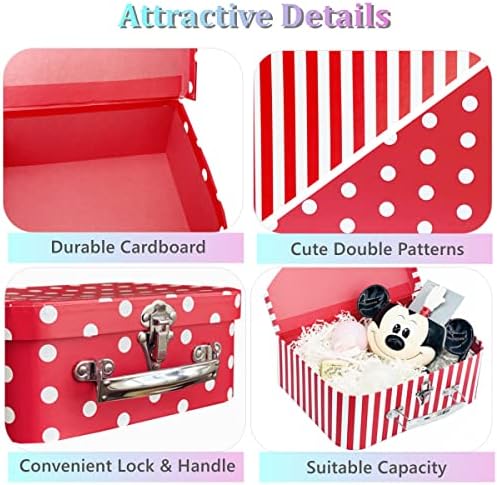 Paperboard Suitcases Set of 3 Decorative Storage Boxes With Lids, Red Gift Boxes With Lids, Nesting Gift Boxes for Disney Toys Barbie Doll Kids, Christmas or New Year Decoration - Image 3