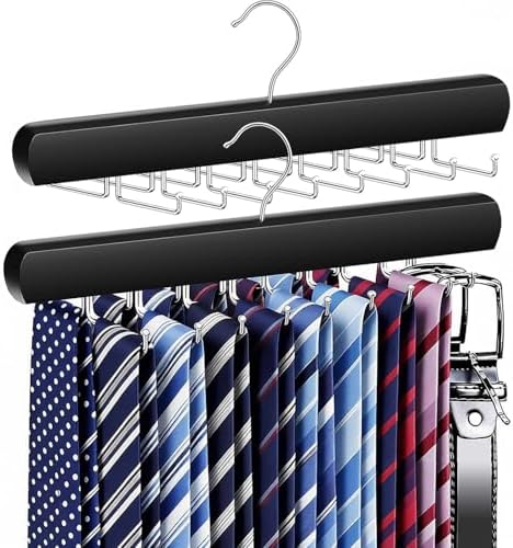 2-Pack Tie Rack Hanger for Closet, 36 Hooks Belt Hanger, Black by Unknown