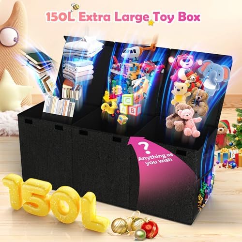 Extra Large Toy Box, Collapsible Toy Storage Organizer, 40"x16"x16", Black - Image 2