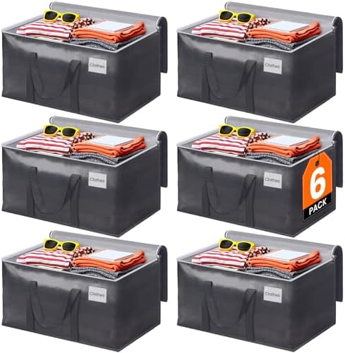 ElegantArray 6 Pack Moving Bags Heavy Duty, Moving Boxes, Storage Bags with Zipper & Handles & Tag for College & Dorm Moving Supplies Grey Laundry Hamper Bag, Foldable Space-saving Totes (93L, Grey) by Unknown
