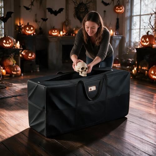 12FT Halloween Skeleton Storage Bag, 600D Oxford 6 Organized Mesh Pockets - Image 7