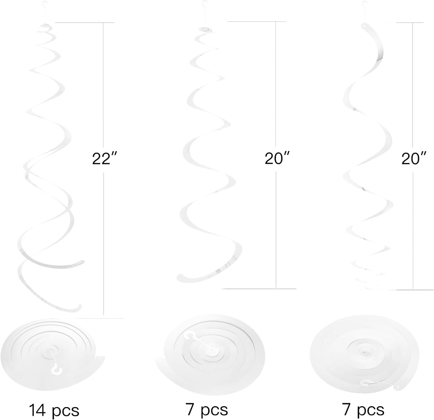 White Party Hanging Swirl Decorations Plastic Streamer for Ceiling, Pack of 28