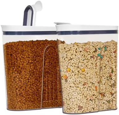 Felli Cereal Container Storage Airtight Holds 32 oz Family Size Breakfast Box with Flip Top Lid, Stackable Acrylic Dry Food Dispenser, Protein Granola Oats Grains, Crunch Keeper (Large 4.1Qt - 2pk) by Felli