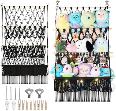 3 Tier Stuffed Animal Shelf Net, 24x39'' Large Stuffy Storage,Black by iHansee