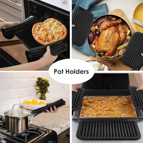 Silicone Trivets for Hot Pots and Pans, 4 Pack Heat Resistant Pot Holders for kitchen, Large Silicone Trivet Mat for Hot Dishes, Black Hot Pads for Kitchen Counter, Hot Mats Spoon Rest, 9 * 12 Inches - Image 4