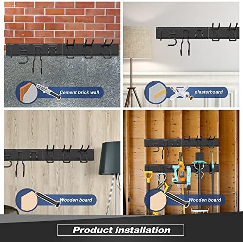 Sttoraboks Garage Tool Storage Rack, Heavy Duty Garage Storage Organizer Rack System Wall Mounted Tool with 12 double hooks, 4 rails Garden Tool Rack - Image 5