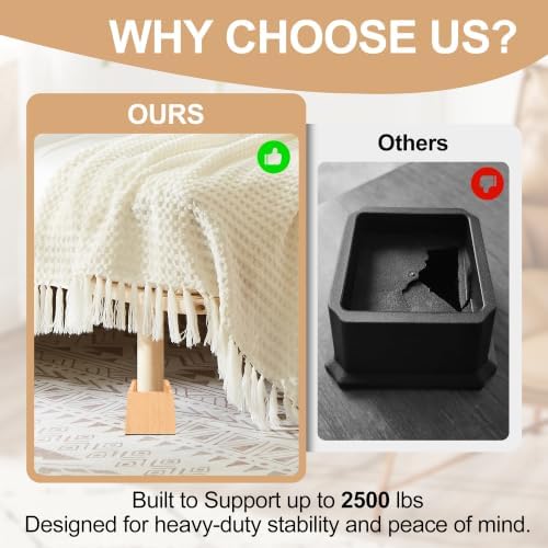 Wooden Bed Risers 4 Inch Heavy Duty, Support 2500 lbs, Nature - Image 5