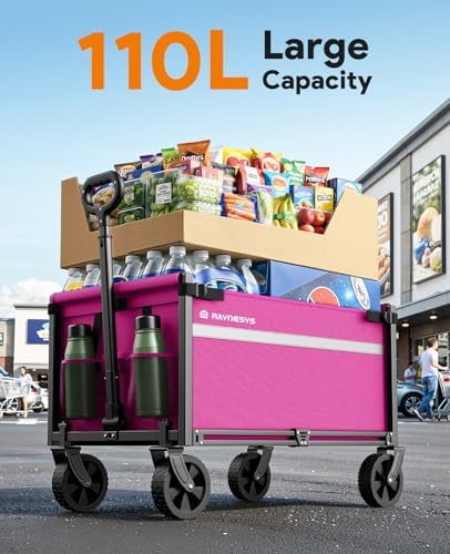 Collapsible Wagon Cart with Wheels, 330LBS for Grocery Shopping Camping - Image 3