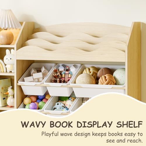 EXPERLAM Toy Storage Organizer, Scalloped Bookshelf, 4 Toy Shelves, 9 Bins - Image 4