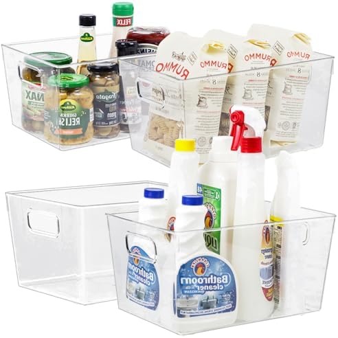 ZEXALOR 4pcs Clear Storage Bins Clear Storage Containers for Kitchen Pantry Organization, Organizing Bins with Built in Handles, Cabinet Organizers by ZEXALOR
