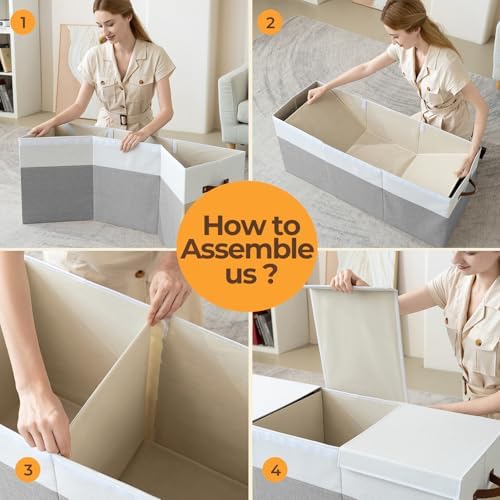 Extra Large Toy Box with Lid,Collapsible Toy Storage Chest Bin,Grey - Image 6
