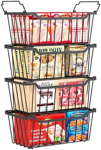SUNALLY Freezer Organizer Bins, 4 Pack Stackable Pantry Storage Bins, Black by SUNALLY