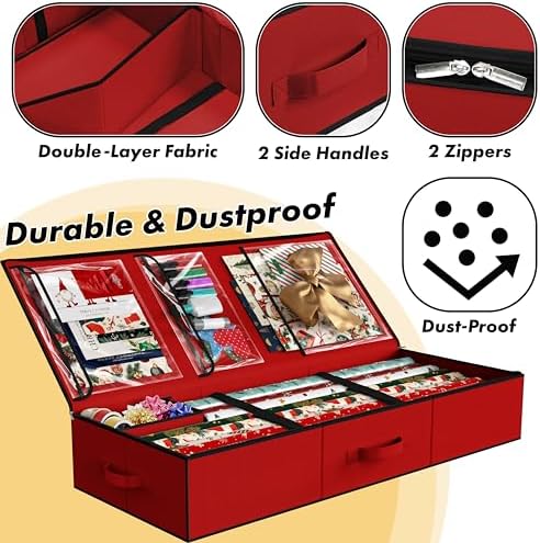 Simple Houseware 41.5" Wrapping Paper Organizer, Fits 40 Rolls, Red - Image 3