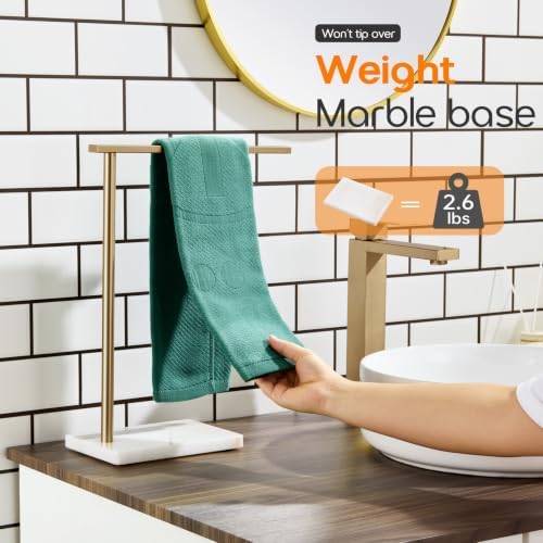 Hand Towel Bar for Bathroom Vanity Countertop 1-Tier Towel Holder Free Stand with Heavy Marble Base Thicken Steady, Champagne Bronze Stainless Steel AN7002CPG - Image 5