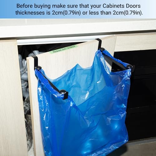 Large Trash Bag Holder for Kitchen Cabinets Doors, Under Sink Plastic Bag Hooks, Stainless Steel Garbage Bag Holder, Kitchen Trash Waste Cans (Black) - Image 2