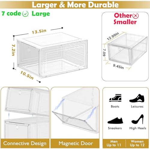 Large Thick Clear Shoe Organizer, Magnetic Door Stackable Shoe Storage Box - Image 3