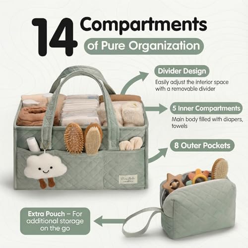 PeraBella Baby Diaper Caddy Organizer, Baby Basket Shower Gift, Portable Changing Table Basket, Postpartum Caddy & Tote Bag Pouch, Newborn Boy & Girl Nursery Essentials Registry, Car Diaper Organizer - Image 2