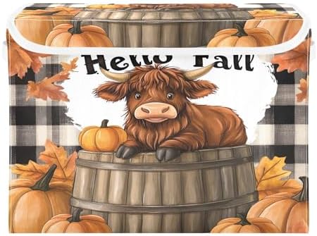 Highland Cows Storage Bins with Lids and Carrying Handle,Foldable Storage Boxes Organizer Containers Baskets Cube with Cover for Home Bedroom Closet Office by LLCxigua