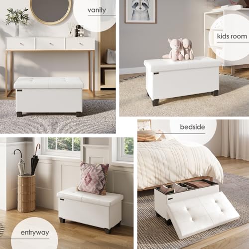 Storage Ottoman Bench Storage Bins,30-In Storage Bench for Bedroom End Bed,Folding Foot Rest Ottoman Storage for Living Room,Storage Chest Max 660lbs,Faux Leather Ottoman,White - Image 4