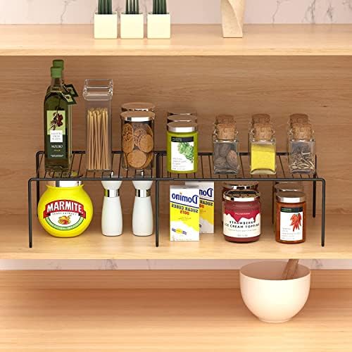 Kitchen Cabinet Expandable Shelf Organizers Set of 4, Adjustable Metal Wire Pantry Storage Shelves, Plate Dish Organizer Rack for Cabinets, Cupboard, Counter, Freezer, Countertop, Black - Image 4