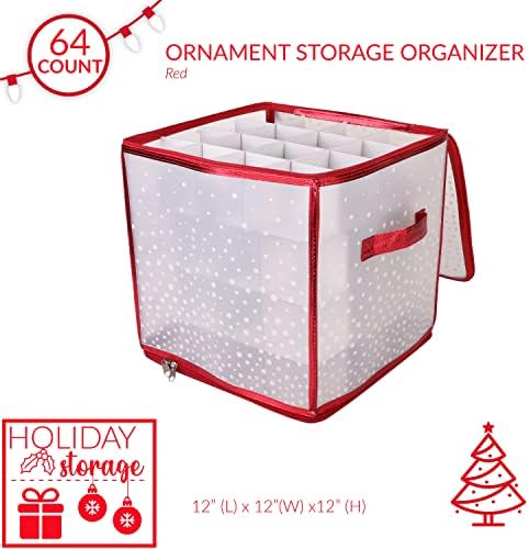 Simplify 64 Count Ornament Storage Box | Plastic | Decorative Organizer | Storage Bin | Red | L12 x W12 x H12 - Image 2